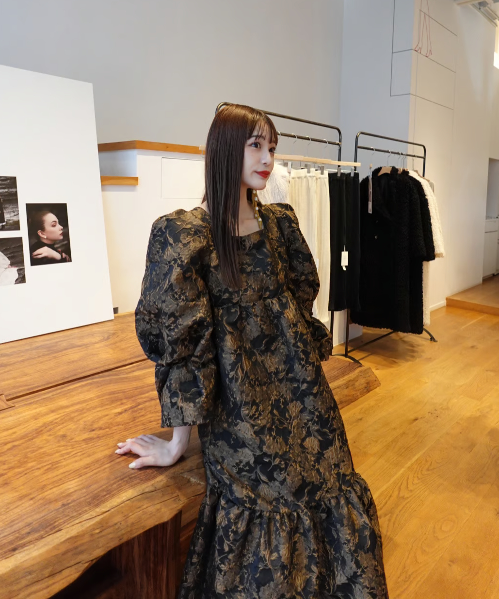 Acka. jacquard volume dressジャガードボリュームドレス jacquard volume dress – Acka online store
