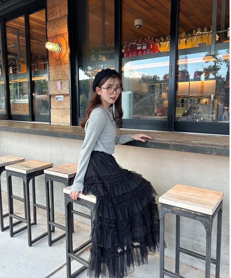 ウエスト55cmAcka tulle long skirt（black）