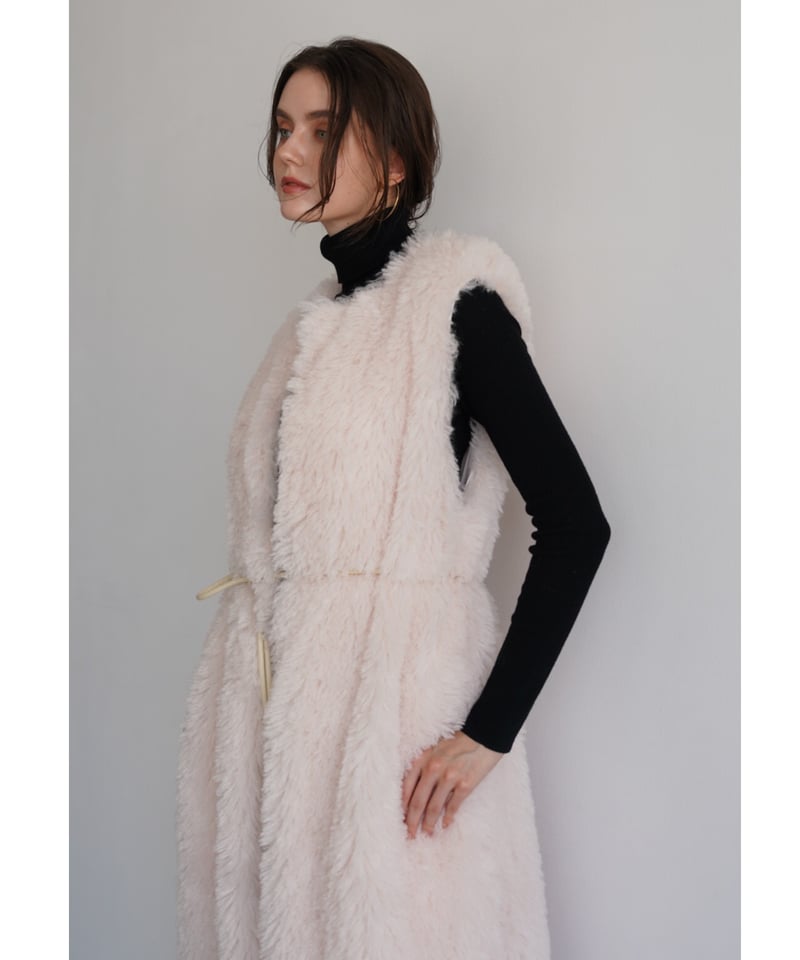 ESMOK ファー ベスト ジレ A line fur vest beige fur long vest
