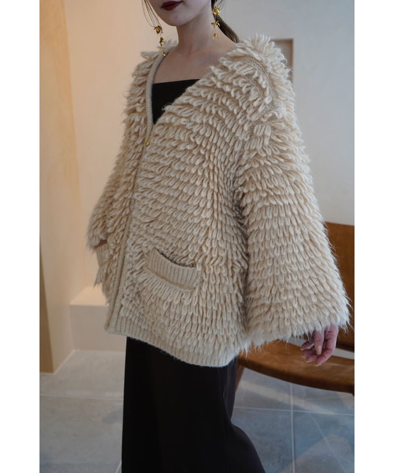 acka loop knit cardigan white アウター - 毛皮/ファーコート