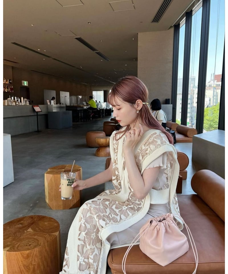 acka fringe flower long vest-