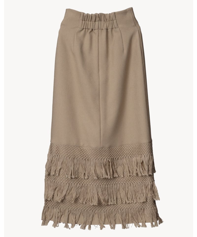 acka fringe long skirt brown