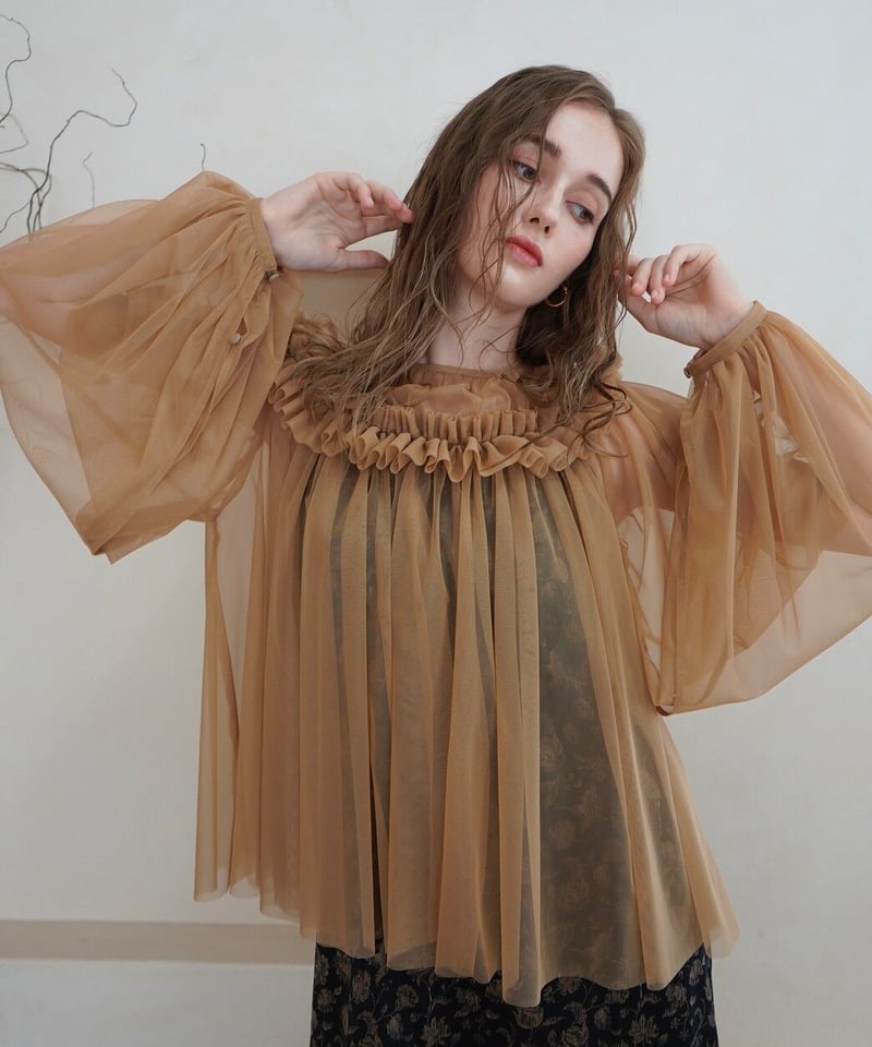 トップス acka gather tulle blouse acka gather tulle blouse トップス