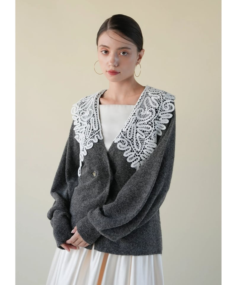 Acka lace collar knit cardigan