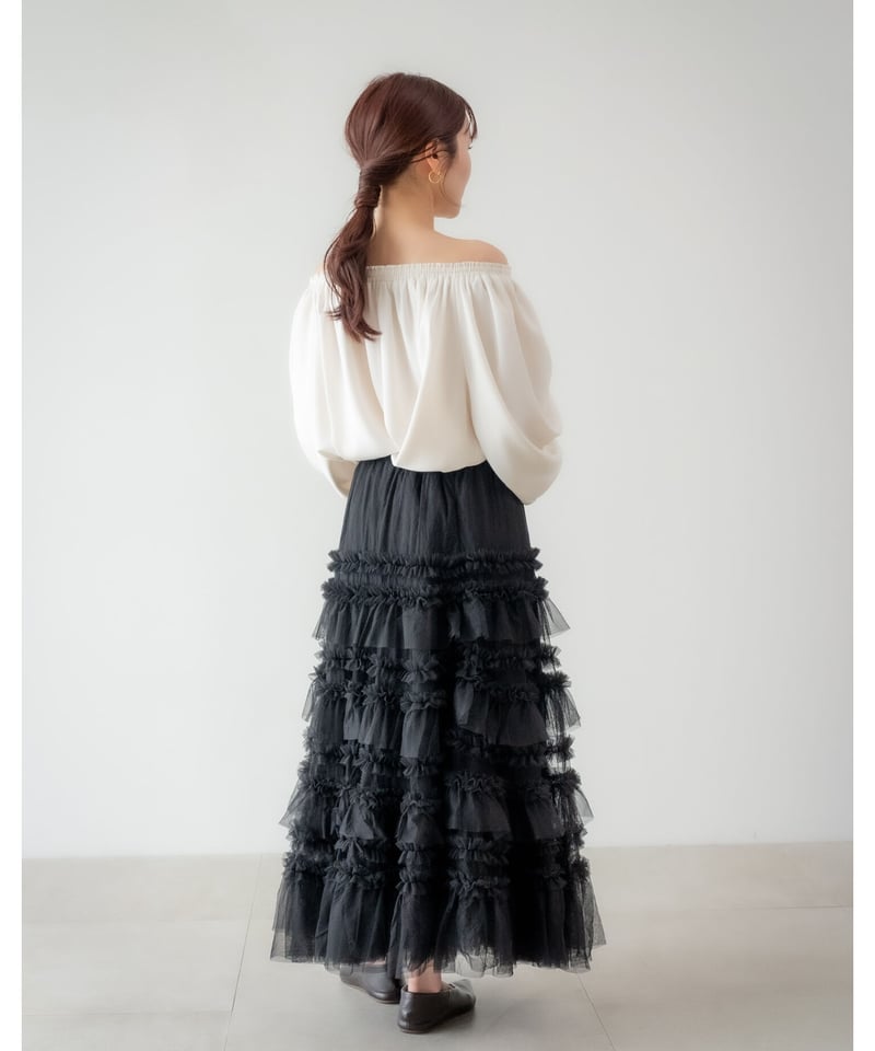 ウエスト55cmAcka tulle long skirt（black）