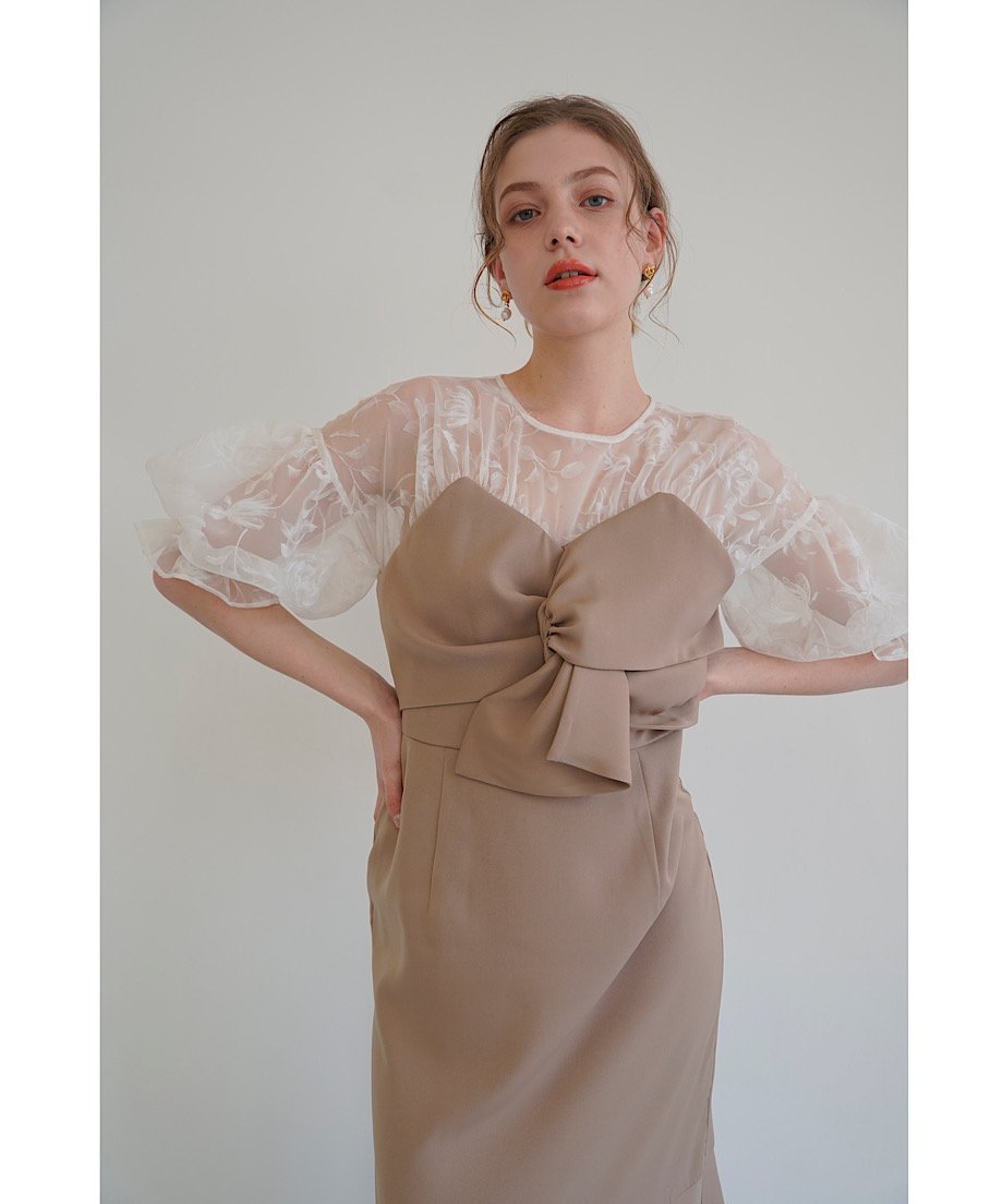 sheer puff dress ( beige ) | Acka.｜ エーシーケーエー｜公式