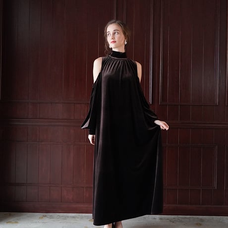 velour long dress ( dark brown )