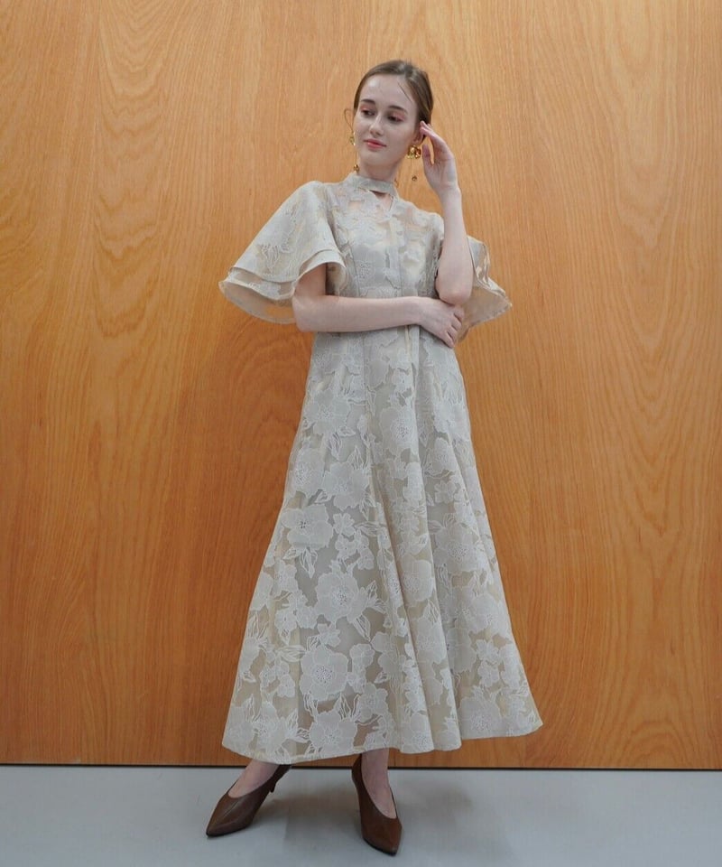 [本日限定]acka all sheer flower dress（beige）二重に重ねたフレア袖は