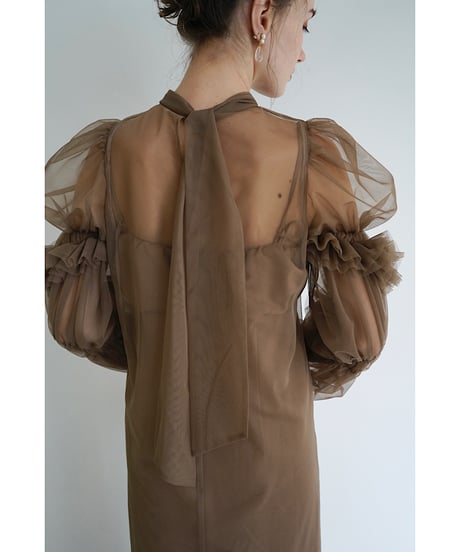 tulle sheer one-piece ( brown )