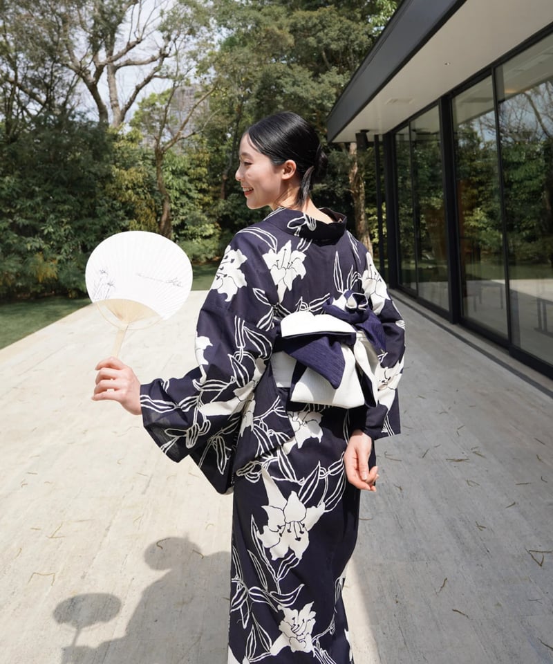 Acka × utatane 浴衣 浴衣3点セット 百合 navy Acka × utatane 浴衣