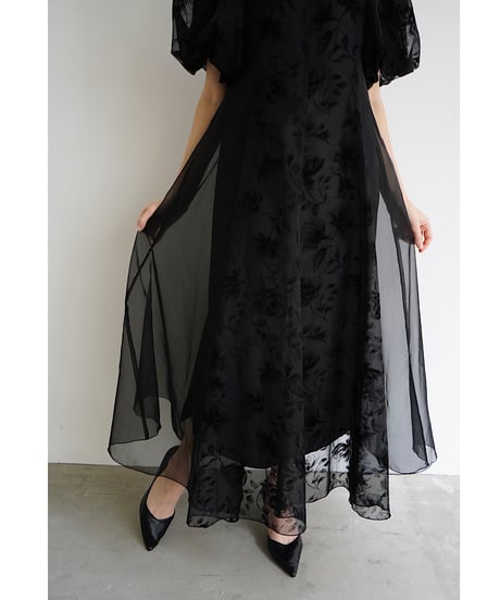 puffy sheer flower dress (black)