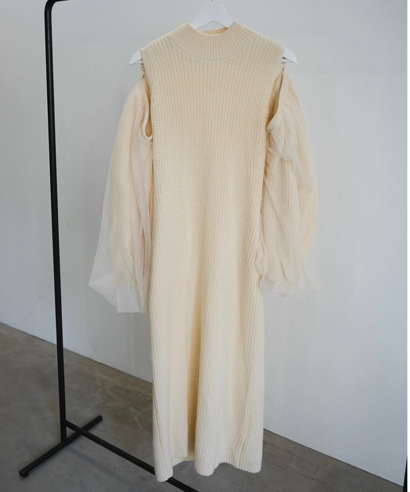ワンピース Acka tulle sleeve knit one-piece Acka tulle sleeve knit one-piece