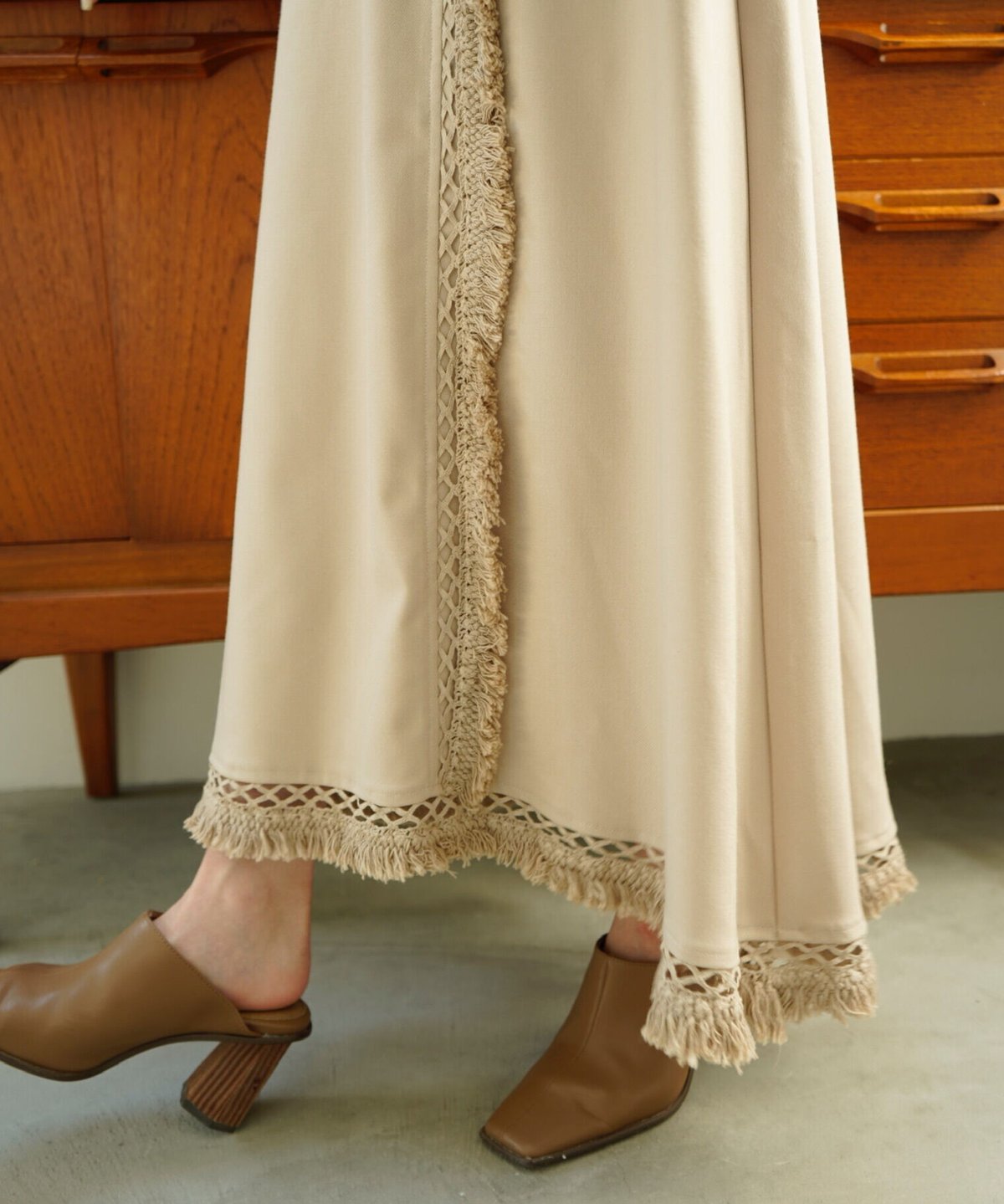 fringe flare one-piece(beige) | 【Acka.】エーシーケーエー fringe flare one-piece(beige) | 【Acka.】エーシーケーエー