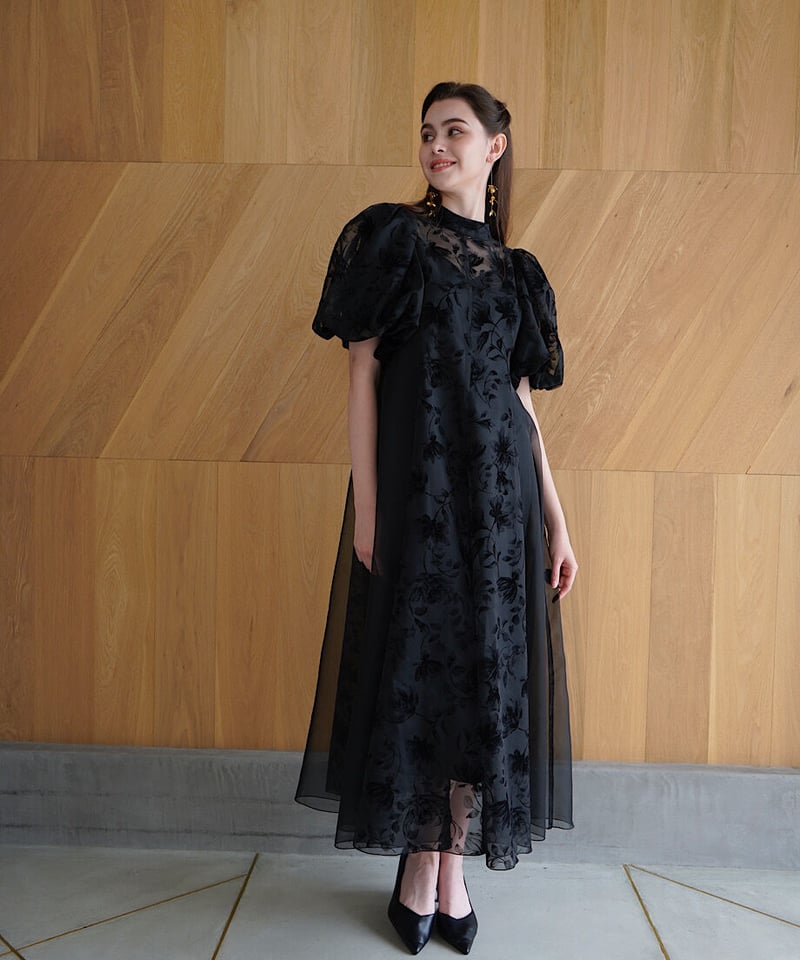 puffy sheer flower dress (black) | 【Acka.】エーシーケ...