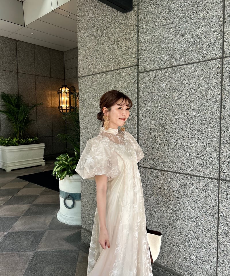 puffy sheer flower dress (beige) | 【Acka.】エーシーケ...