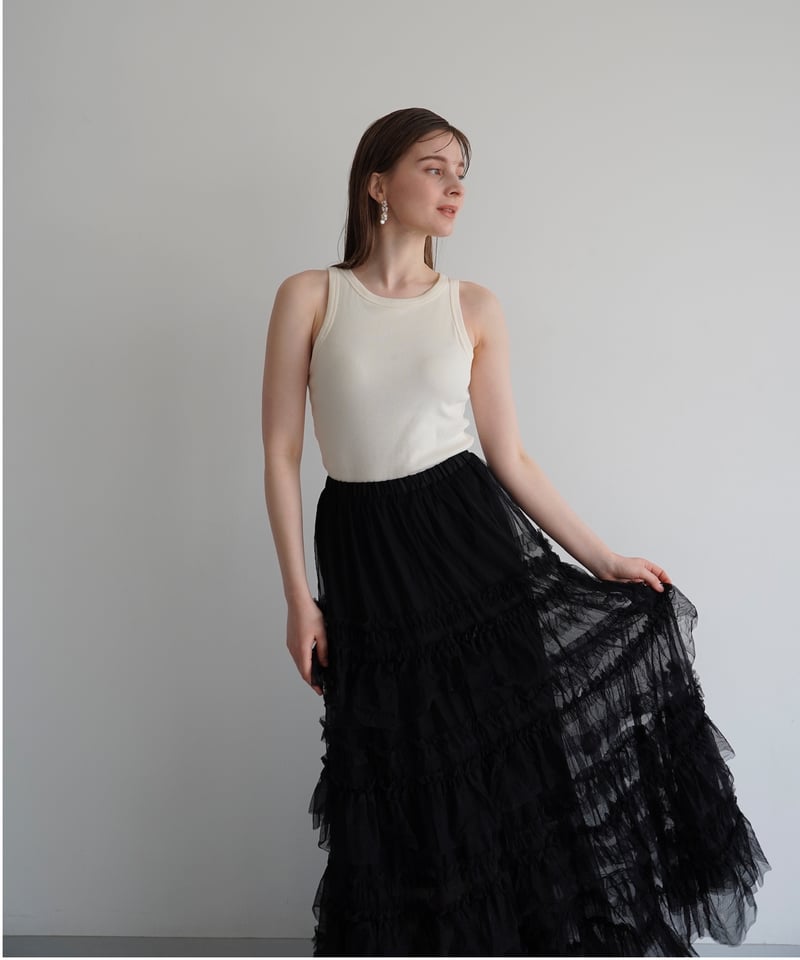 ファッションAcka tulle long skirt（ivory）