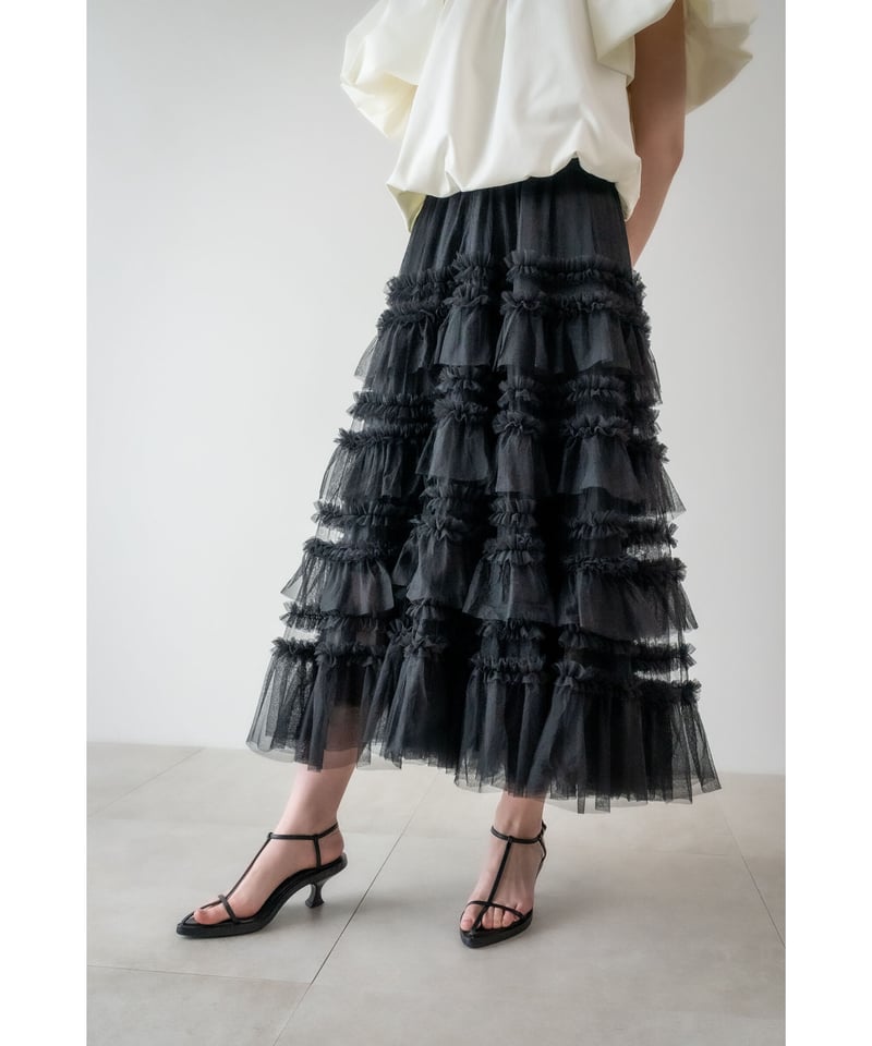 ウエスト55cmAcka tulle long skirt（black）