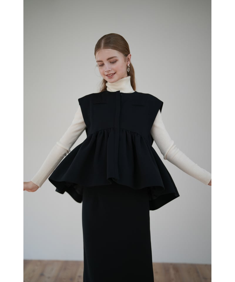 【9/5まで】Acka. georgette peplum tops ブラック Acka georgette peplum tops