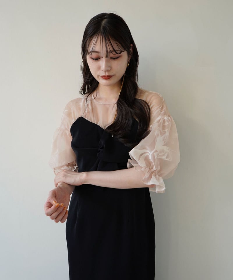 acka sheer puff dress black