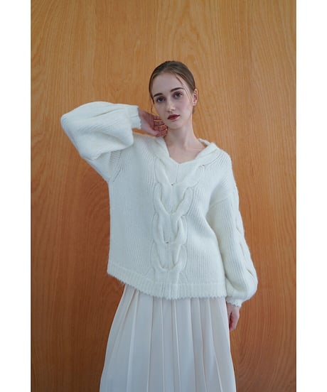 cable balloon sleeve knit（white）