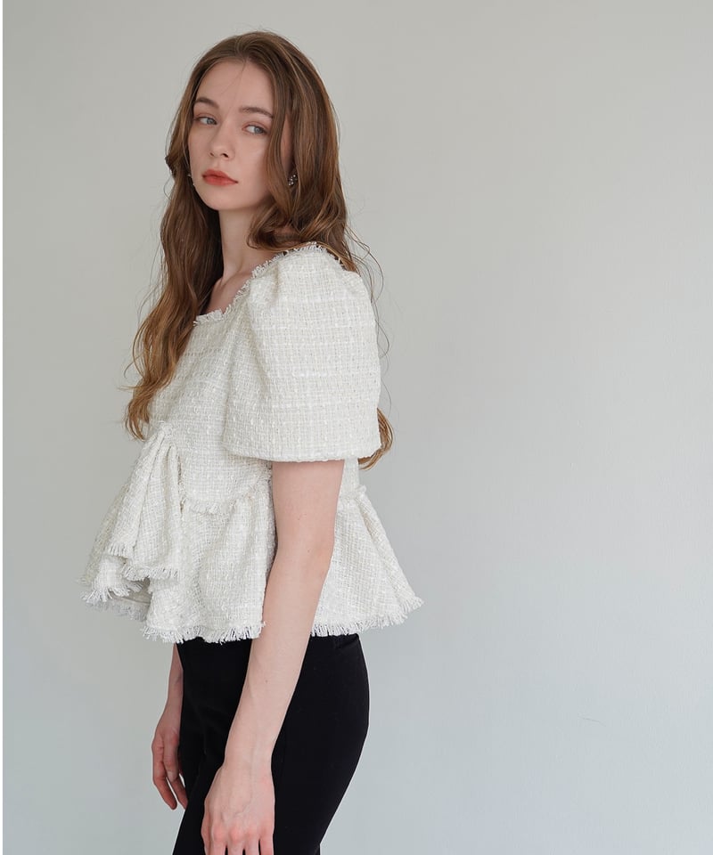 トップス Acka tweed peplum tops acka ツイードペプラムトップス