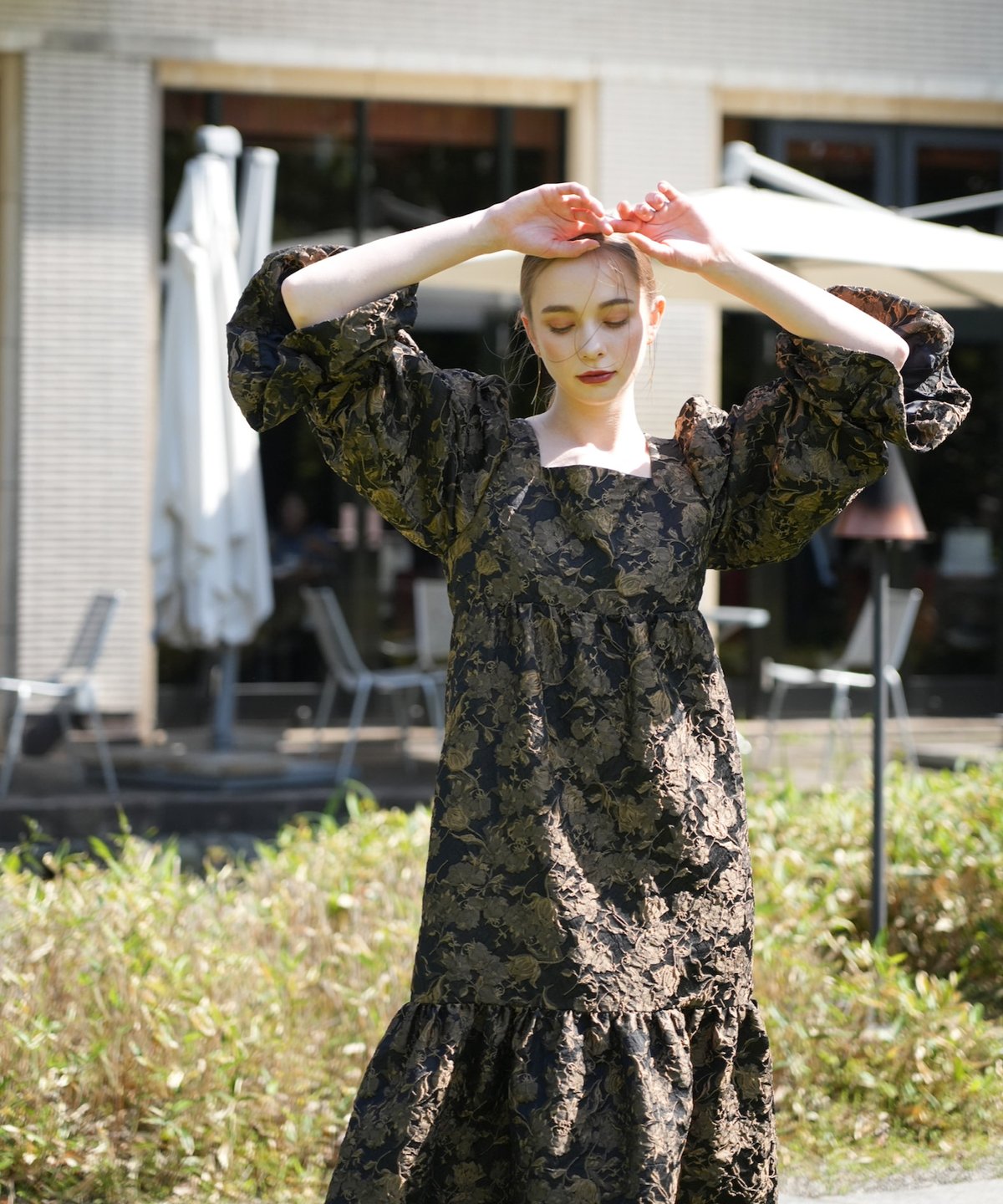 acka ジャガードボリュームドレス　jacquard volume dress jacquard volume dress – Acka online store