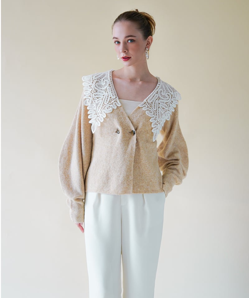 lace collar knit cardigan | Acka.｜ エーシーケーエー｜公式オ 