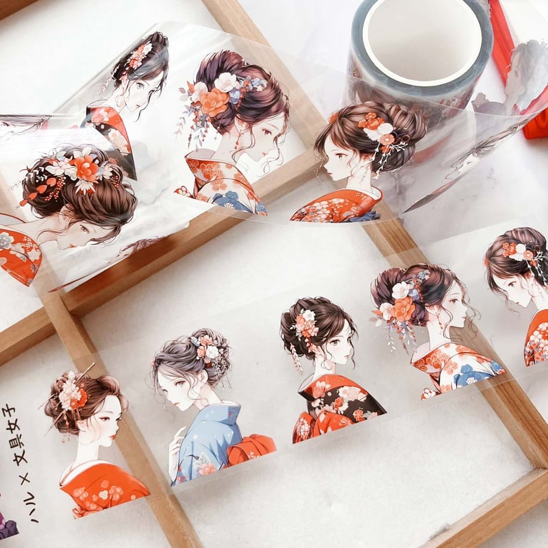 て*ら様 【未使用品】国内作家様 PETテープ まとめ売り　ハル×文具女子さんt 和服美人PETテープ Sサイズ ハル×文具女子オリジナル フィルムテープ
