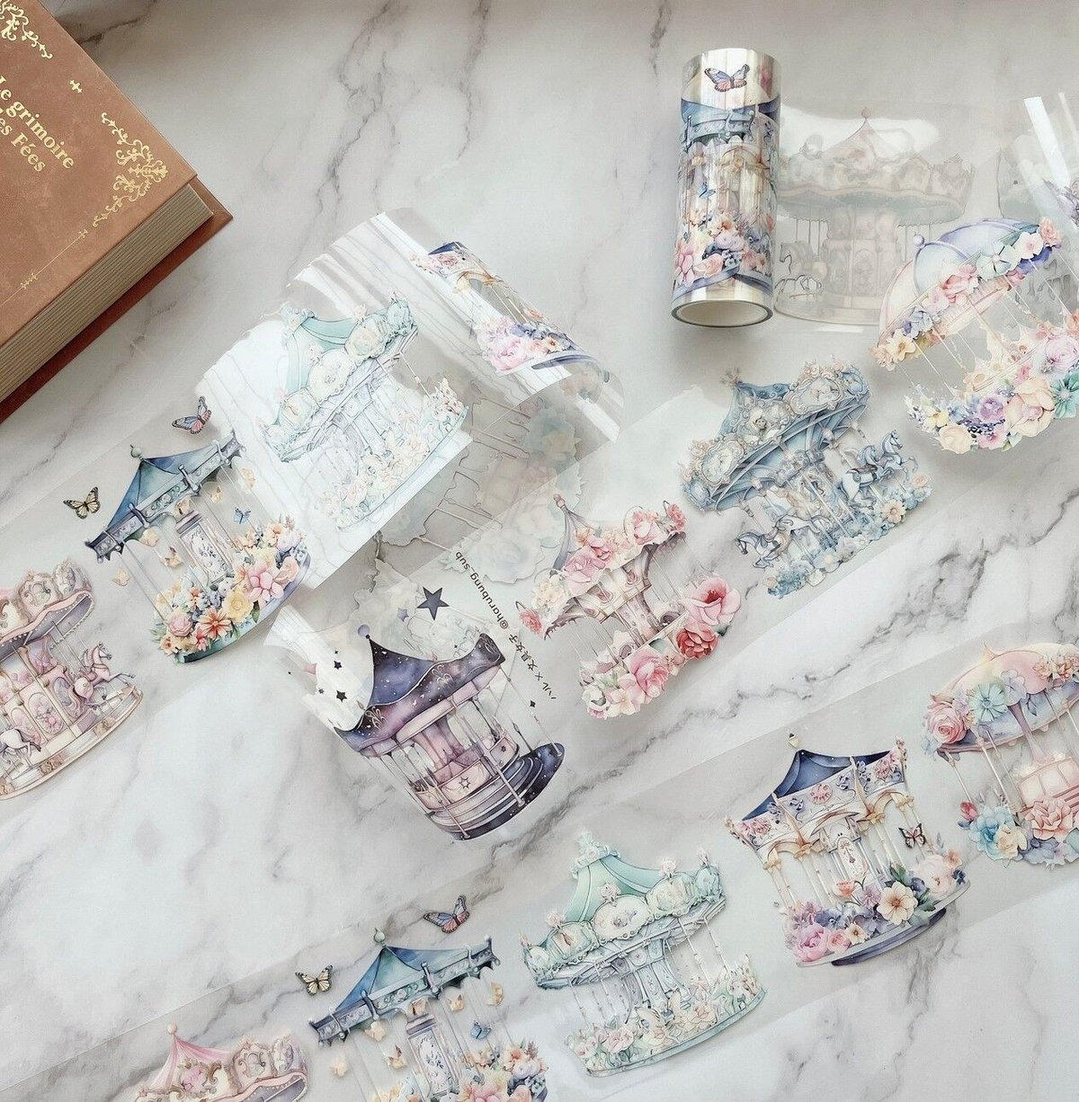 て*ら様 【未使用品】国内作家様 PETテープ まとめ売り　ハル×文具女子さんt メリーゴーランドPETテープ ハル×文具女子オリジナル フィルムテープ