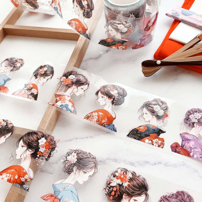 teatea.さん、ハル×文具女子さん コラボ 女の子 PETテープ ティータイムPETテープ ハル×文具女子オリジナル フィルムテープ