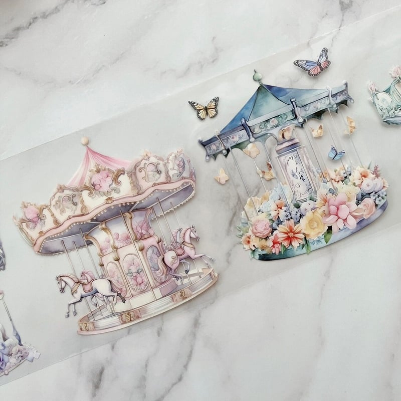 て*ら様 【未使用品】国内作家様 PETテープ まとめ売り　ハル×文具女子さんt メリーゴーランドPETテープ ハル×文具女子オリジナル フィルムテープ