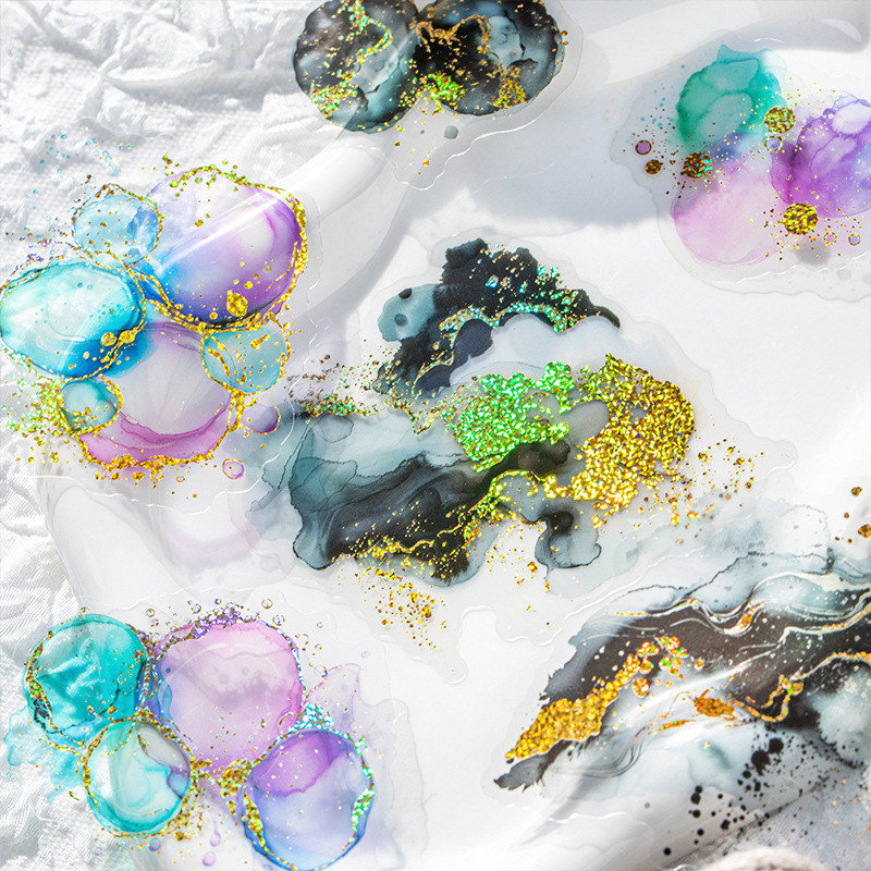 ✴︎Tinasha✴︎＊アルコールインクアート背景アクリル表札＊ＵＶ印刷 屋外対応】アルコールインクアート背景のアクリル表札＊透明4辺