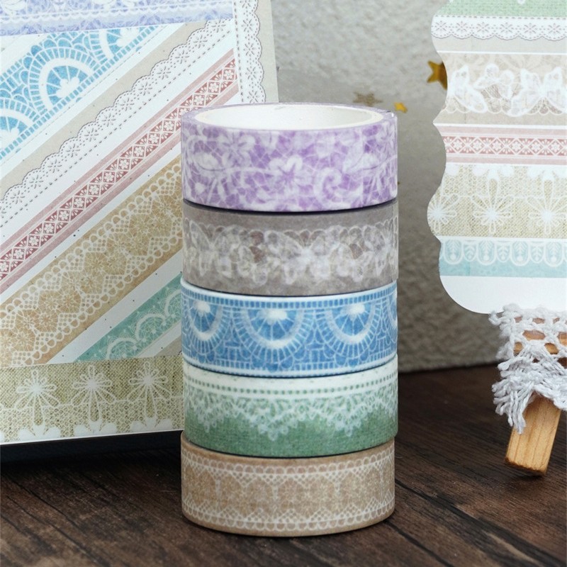 mt 限定マスキングテープ スクリーン印刷 小花 レース 2個セット 中古 SODA レース (15mm) CMTH15-003 (オーロラ箔) 透明 マスキング