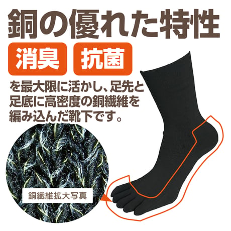 1足：5本指タイプ　Sサイズ：銅繊維除菌消臭靴下