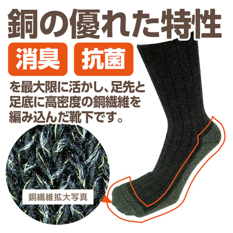 1足：スニーカータイプ：銅繊維除菌消臭靴下
