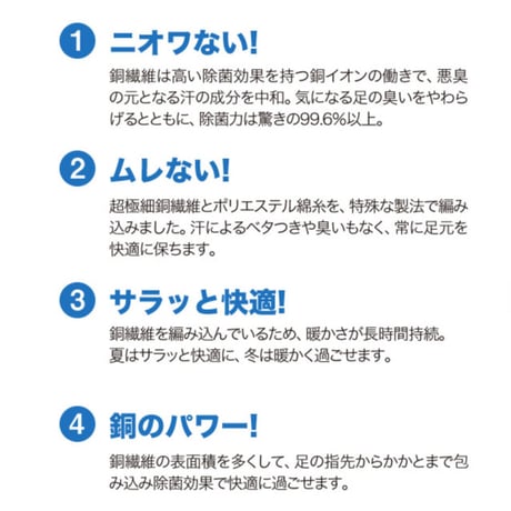 1足：スニーカータイプ：銅繊維除菌消臭靴下