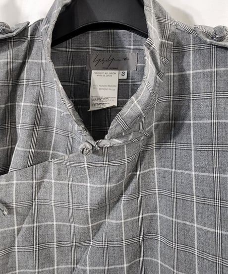yohji yamamoto pour homme グレーチェックチャイナ風デザインブラウス (HB-B21-928)