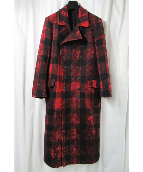 2020aw yohji yamamoto pour homme チェックデザイン 赤 ロングコート （HR-C13-127）
