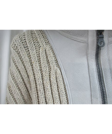 SAMPLE  yohji yamamoto pour homme レザー切替えフード付きニットジャケット J40-807