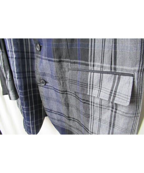 21ss yohji yamamoto pour homme 麻 チェック アシトメリーデザインジャケット（HD-J45-831）