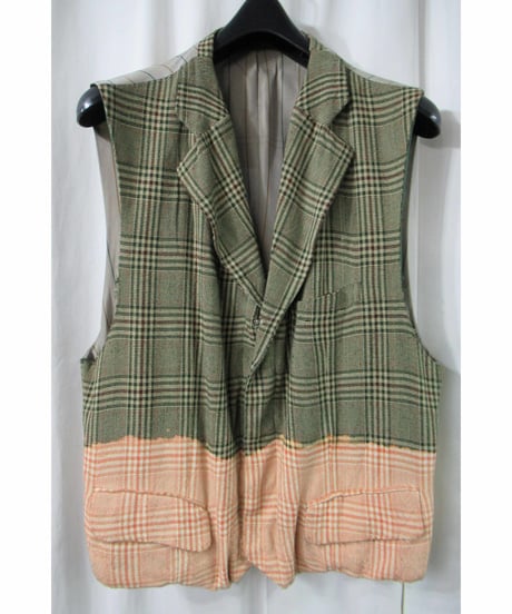 激レア AD1993 COMME des GARCONS HOMME PLUS 脱色 グレンチェック ベスト付きジャケット PJ-04022M