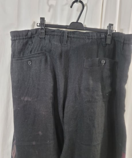 2020ss yohji yamamoto pour homme 麻 プリントパンツ(HN-P38-803)