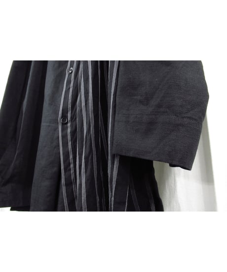 17ss yohji yamamoto pour homme 半身ストライプ レイヤードデザイン ノーカラーブラウス（HD-B25-809）
