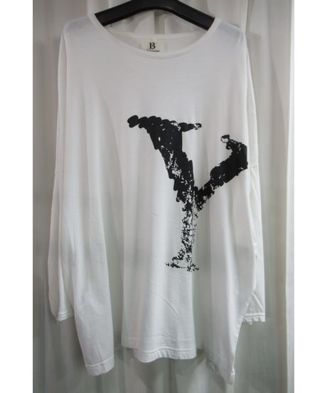 20aw B yohji yamamoto +noir 白 【Y】 プリントカットソー NR-T61-077