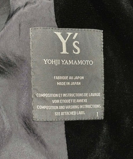 Y's yohji yamamoto アシンメトリー ベロアジャケット（YN-J17-205）