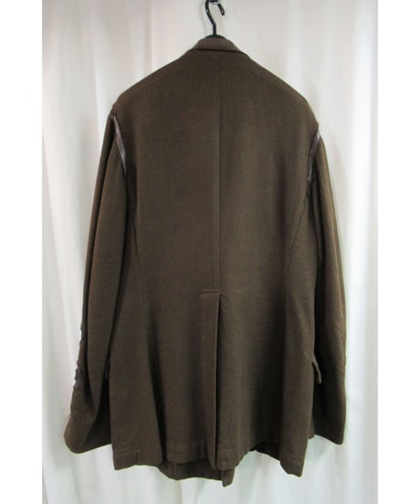 03aw yohji yamamoto pour homme 茶 レザー切替えデザインジャケット HU-J22-119