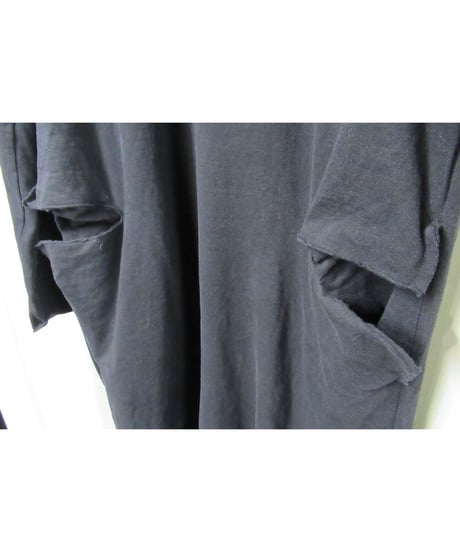 15aw yohji yamamoto pour homme 黒 ヘンリーネック ロングデザインカットソー（HY-T14-076）