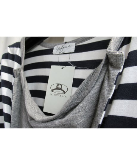 15ss yohji yamamoto pour homme ネイビー×ホワイト ストライプデザインTシャツ（HU-T43-096）