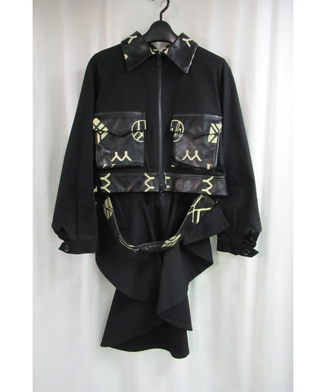 レア 新品未使用 07aw yohji yamamoto femme 黒 レザーモノグラムー燕尾ジャケット FX-J09-790