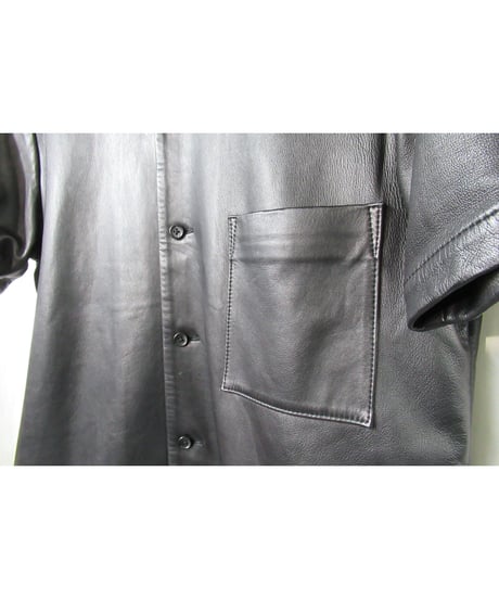 01aw yohji yamamoto pour homme レザー 半袖ブラウス（HX-B37-701）
